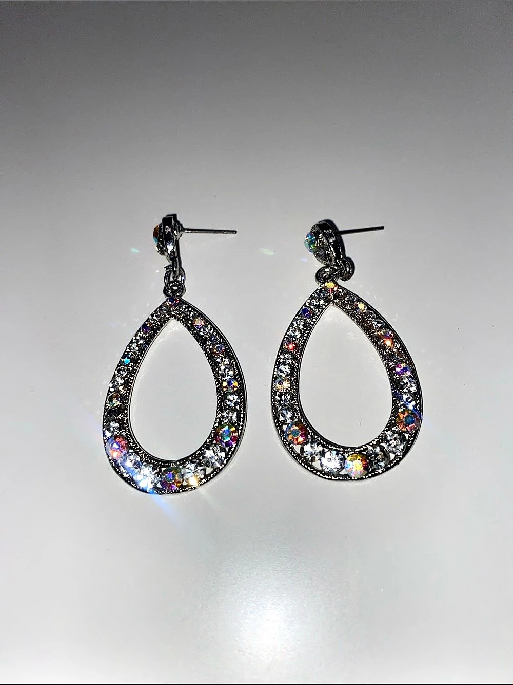 Rhinestone Teardrop Silver Earrings